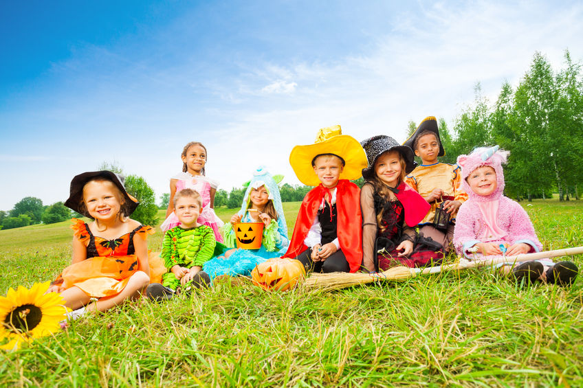 Children outside at Halloween