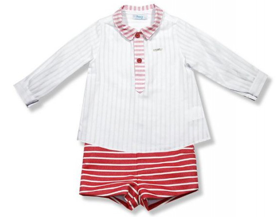Baby boy's red and white stripe shirt and shorts set