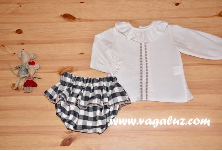 White blouse and checked bloomers