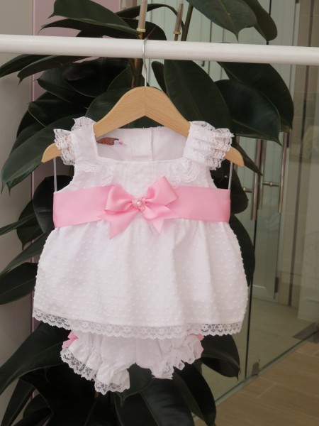 Baby girls white plumeti dress