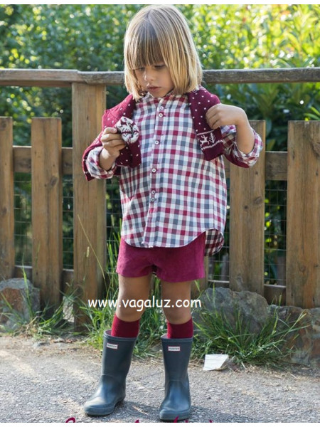 Boy's burgundy shirt and shorts