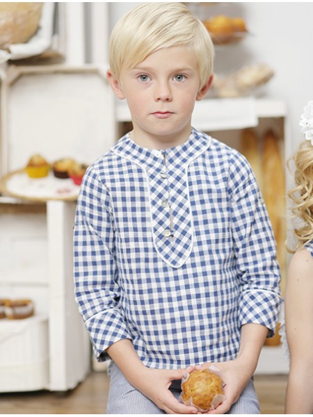 Boys short and blue plaid shirt