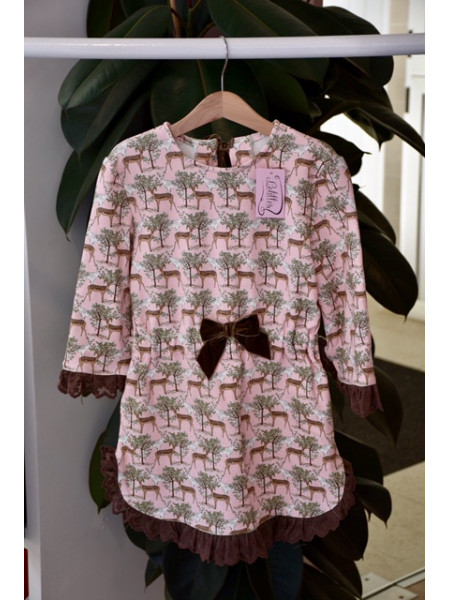 GIrls' pink deer print dress