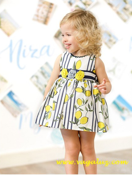 Girl's navy and lemon dress