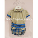 CONJUNTO NIÑO KOBEZ CUADROS AZULES Y CAMEL