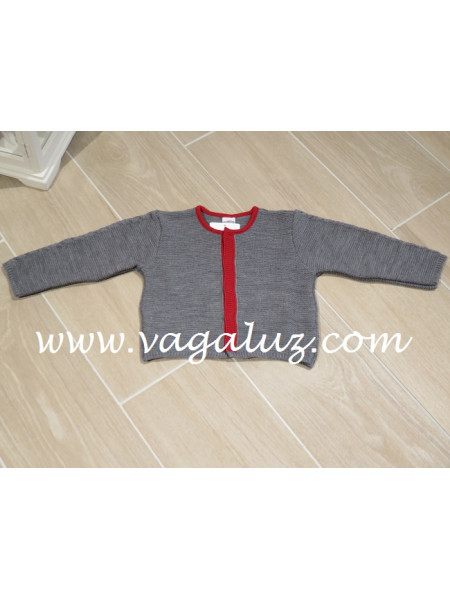 CHAQUETA NIÑO ROCHY TRENZA GRIS FUERTE/ROJO