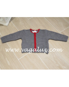 CHAQUETA NIÑO ROCHY TRENZA GRIS FUERTE/ROJO