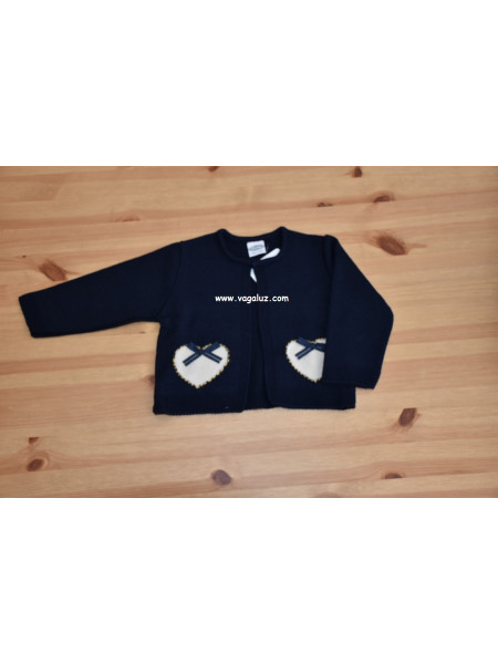 BABIES MARINE/BEIGE HEART CARDIGAN ROCHY