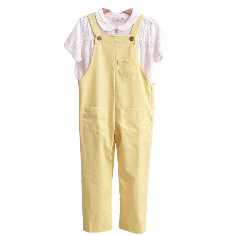 GIRLS YELLOW OVERALLS TUL Y POMPON