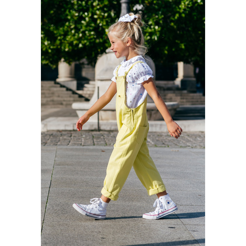 GIRLS YELLOW OVERALLS TUL Y POMPON