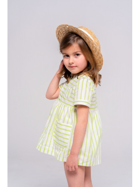 GIRL GREEN STRIPES DRESS WITH BLOOMER TUL Y POMPON