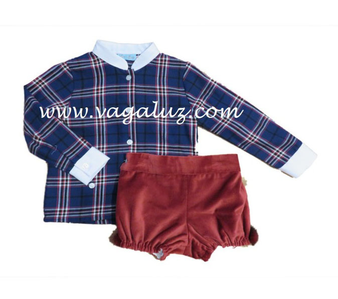 Blusa con bombacho de niño azul marino y rojo para Petite Amélie