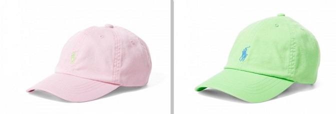 Gorras de Ralph Lauren en rosa y verde.
