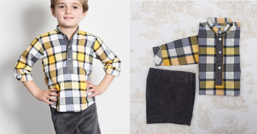 Conjunto de camisa a cuadros y pantalón de pana para niño, de Pilar Batanero