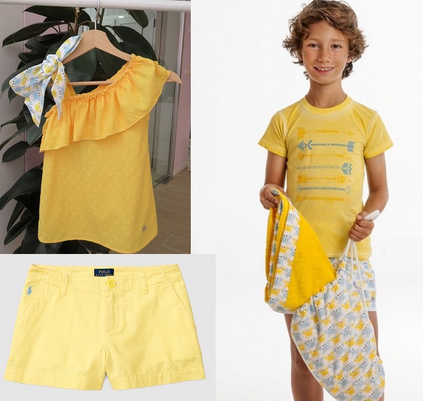 Blusón y conjunto de niño de José Varón. Pantalones amarillos de Polo Ralph Lauren