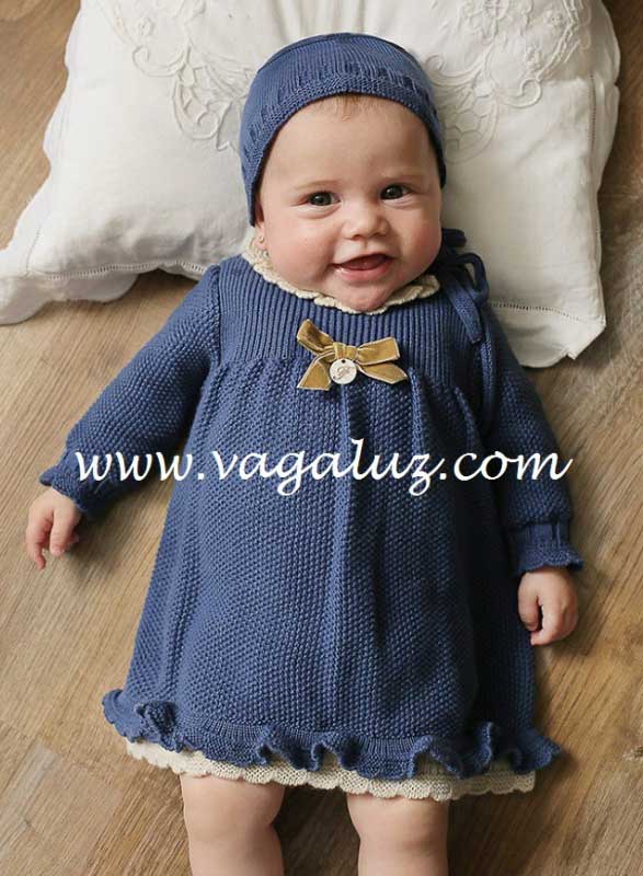 Vestido con capota para bebé niña de Foque en punto azul