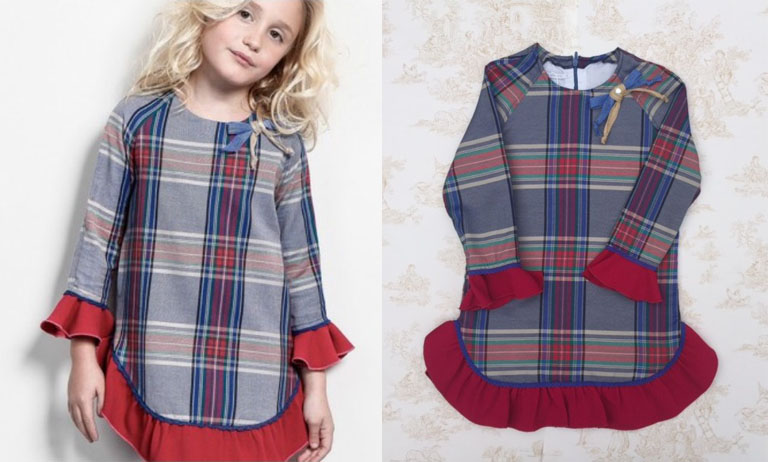 Vestido de cuadros para niña azul y rojo para Pilar Batanero